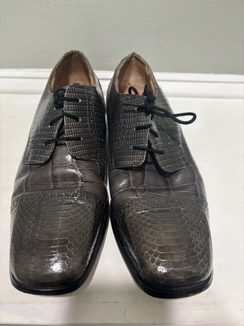 Stacy Adam’s Men's Hunter Green Genuine Snake Skin Leather Oxford Dress Shoes-10